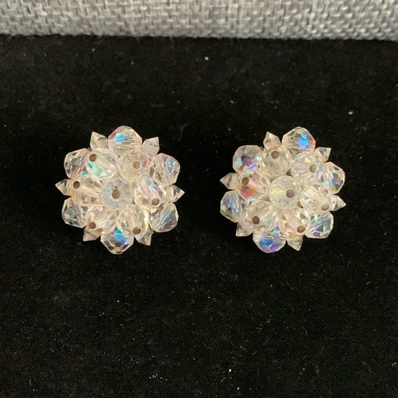 Laguna Clip-on Earrings Vintage Aurora Borealis AB Rhinestones - Picture 1 of 4
